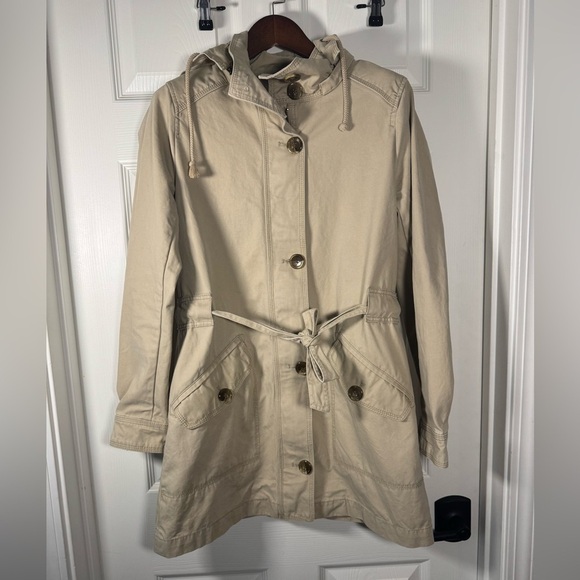 GAP Jackets & Blazers - GAP Vintage Y2K Khaki Trench Coat Carmel Tan Button Zipper Combo Womens Small